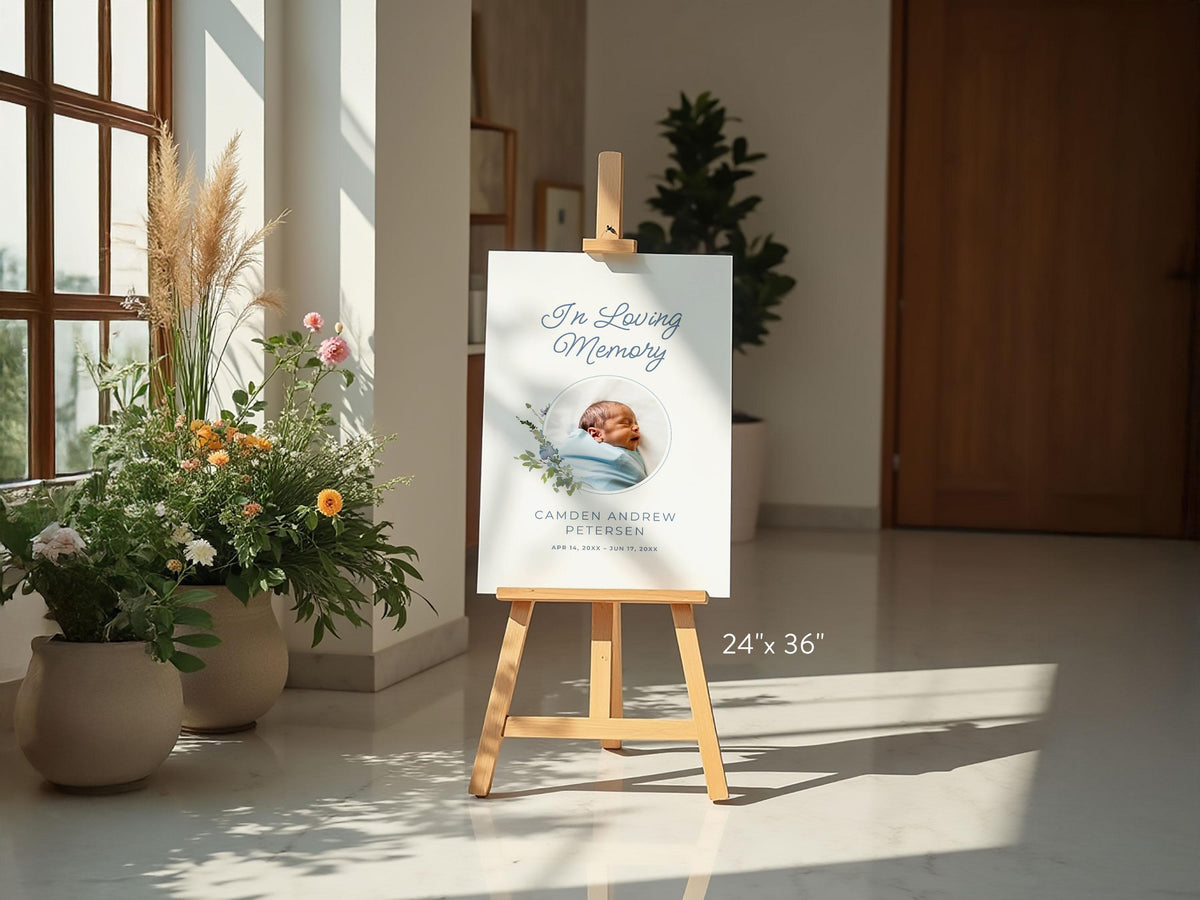 Infant Loss Blue Wildflower Large Memorial Welcome Sign | Canva Template (4 Sizes)