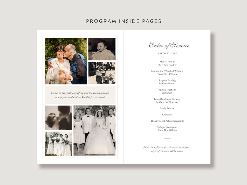 Simple Photo Collage Memorial Program | Canva Template (Folded 8.5x11 in, A4)