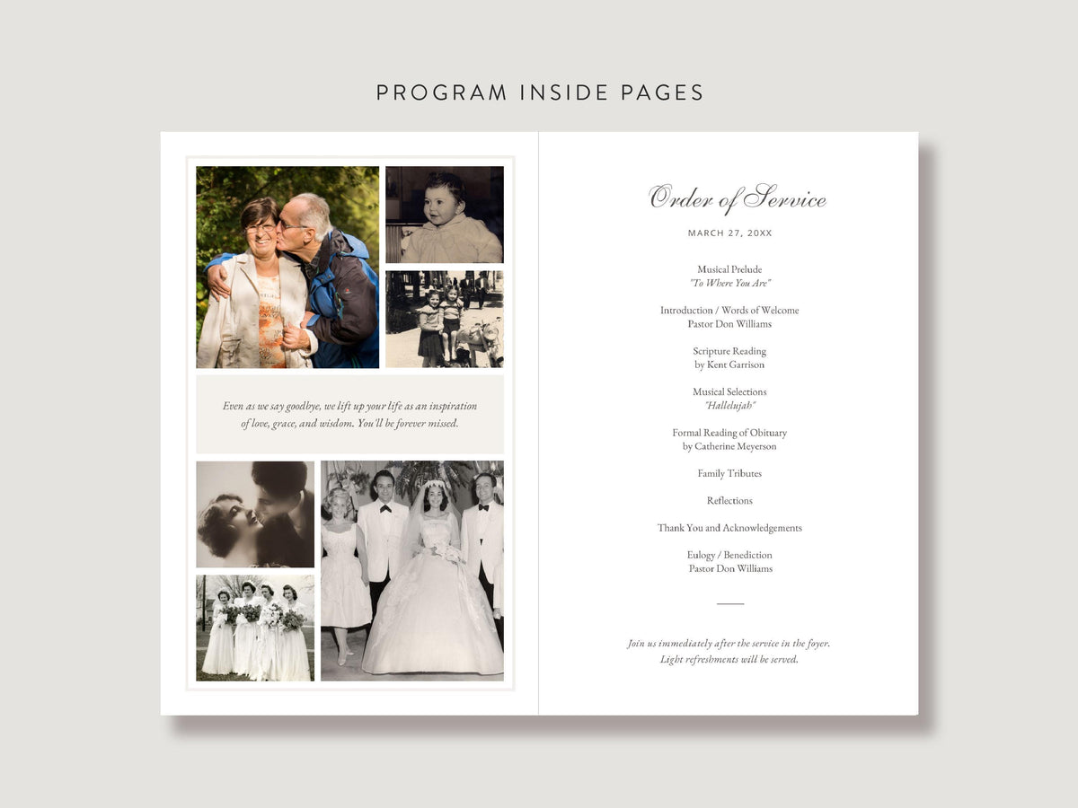 Simple Photo Collage Memorial Program | Canva Template (Folded 8.5x11 in, A4)