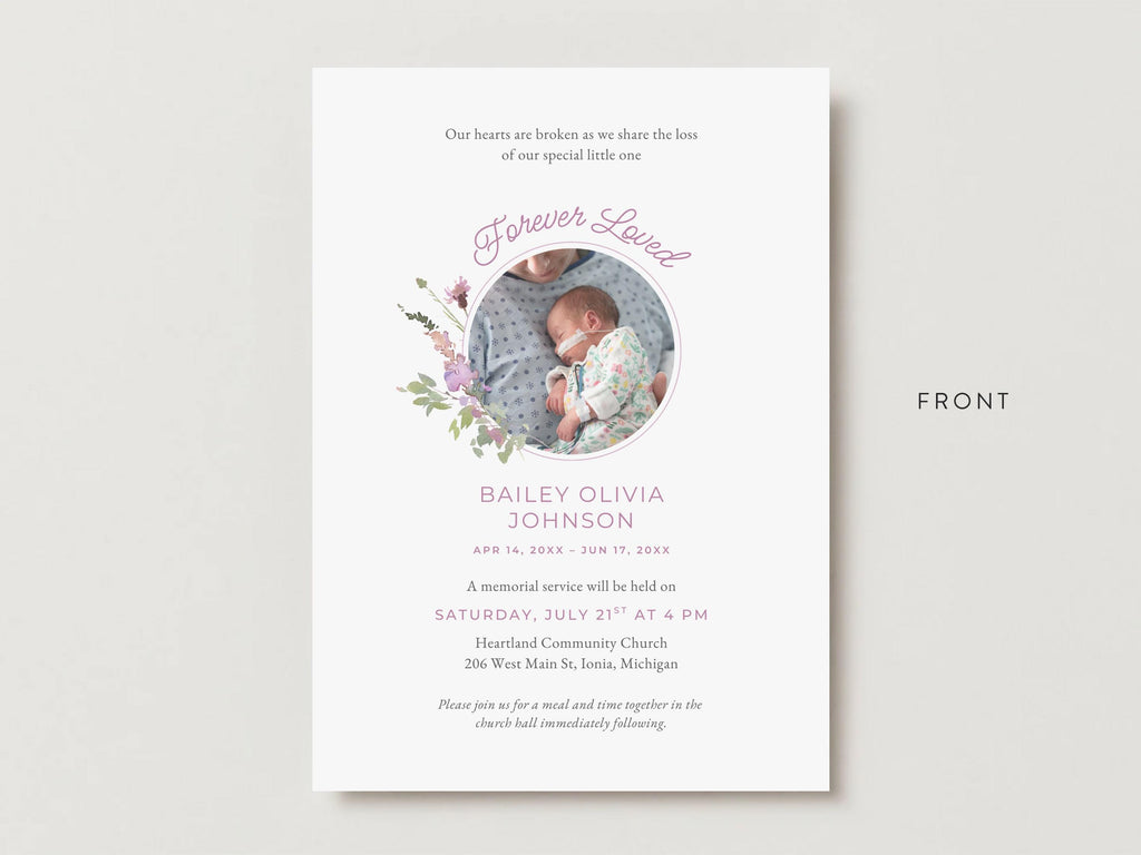 Pink Wildflower Infant Loss Memorial Invitation | Canva Template (5x7 in)