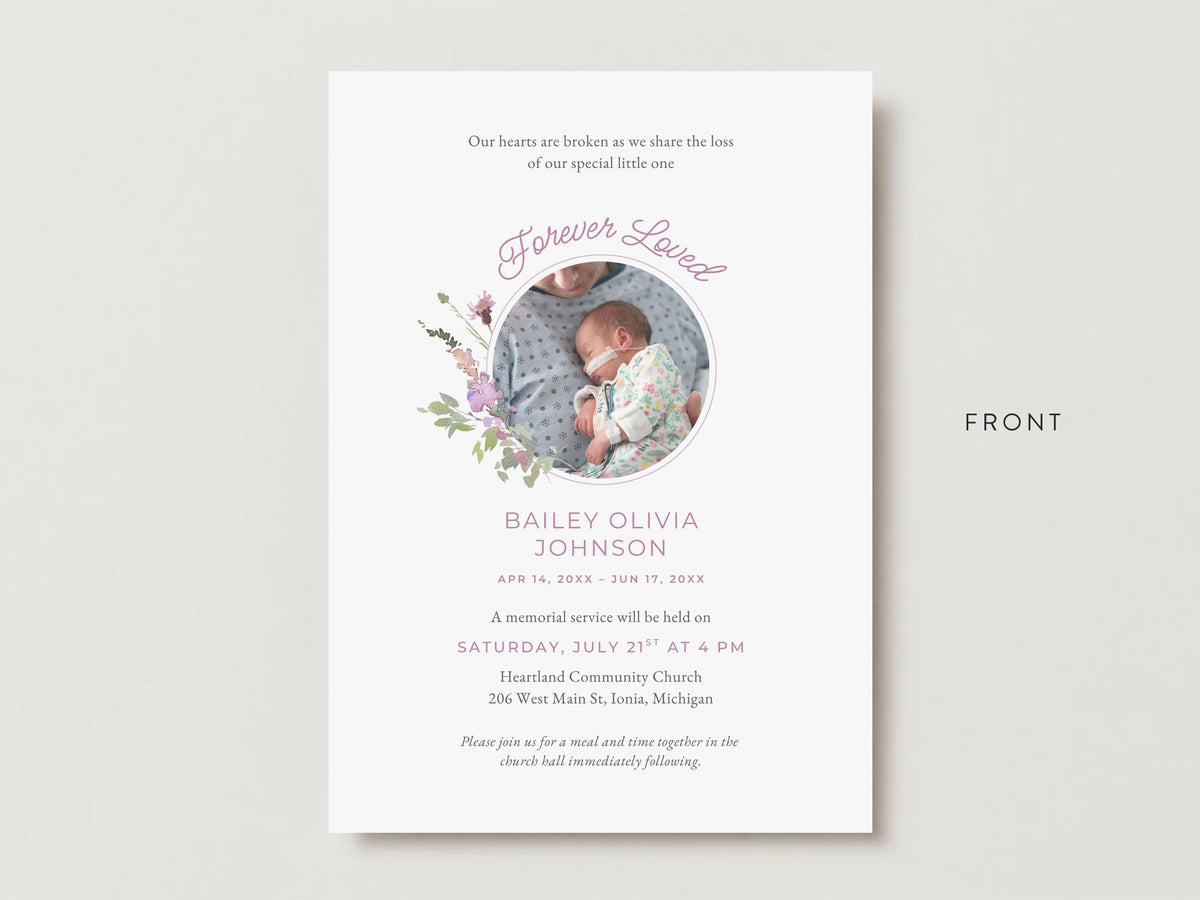 Pink Wildflower Infant Loss Memorial Invitation | Canva Template (5x7 in)