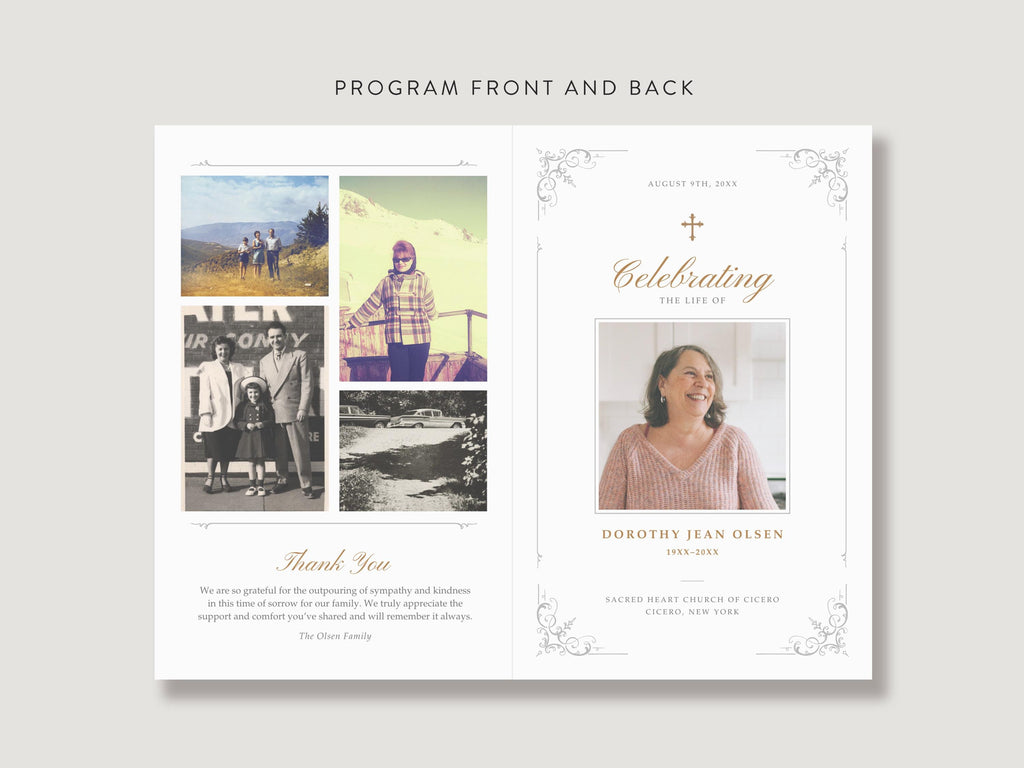 Ornate Frame Memorial Program | Canva Template (Folded 8.5x11 in, A4)