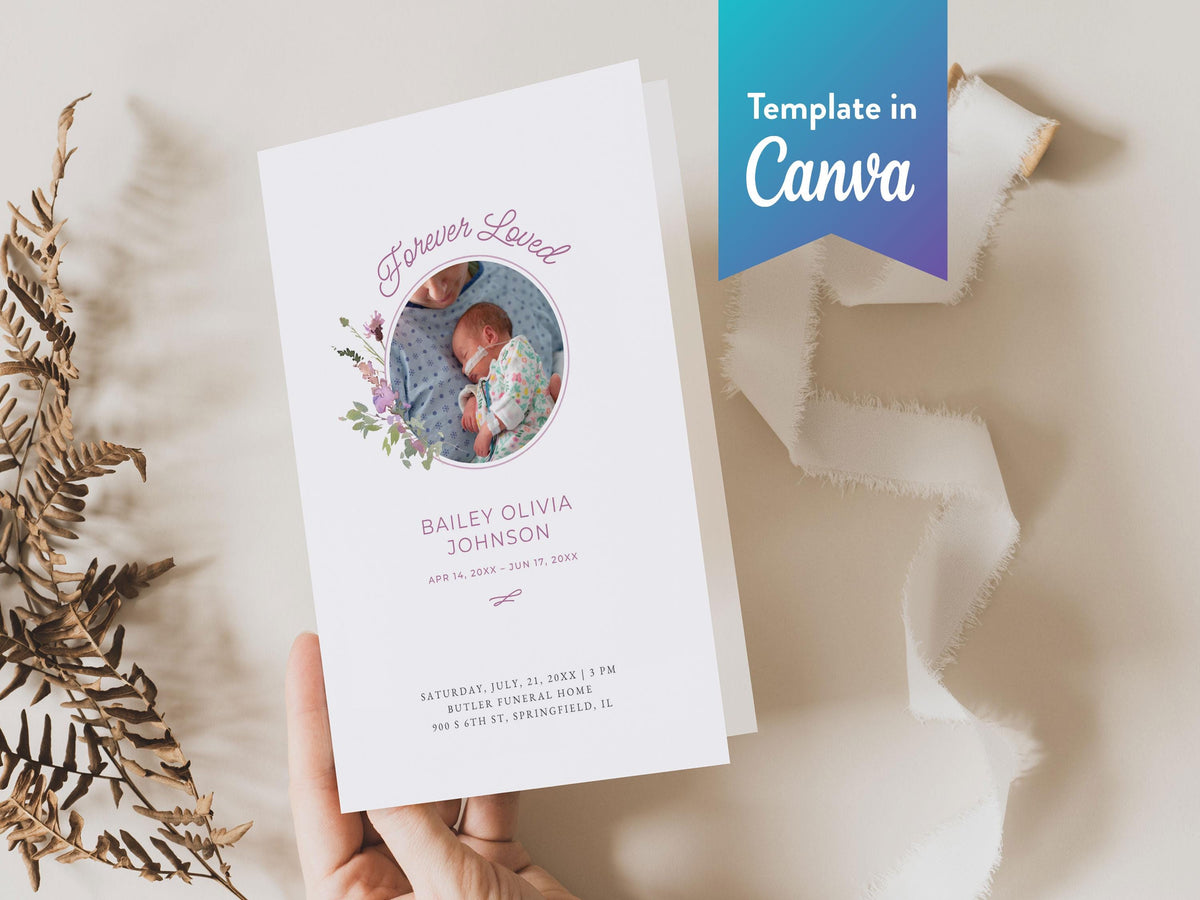 Pink Wildflower Infant Loss Memorial Program | Canva Template (Folded 8.5x11 in, A4)
