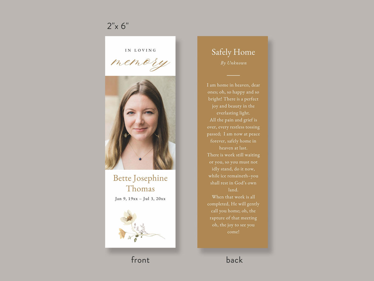 Flower Garden Funeral Bookmark | Canva Template (2x6 in)