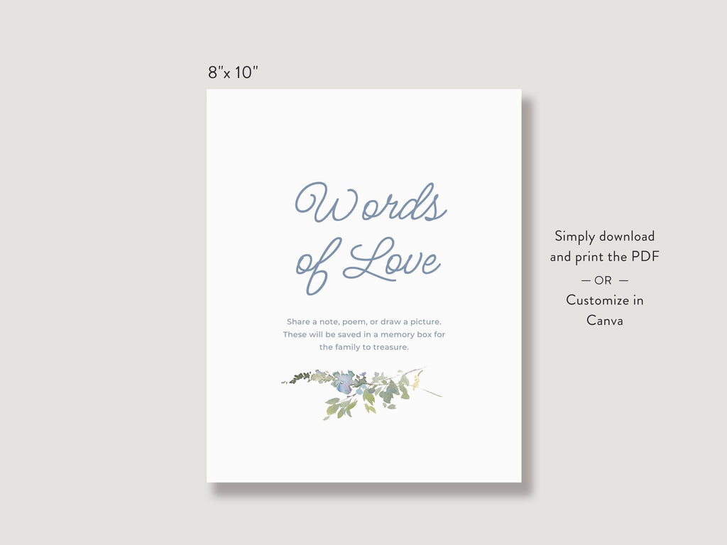 Blue Wildflower Share a Memory Sign and Card Set | Canva Template (8x10 in, 6x4 in)