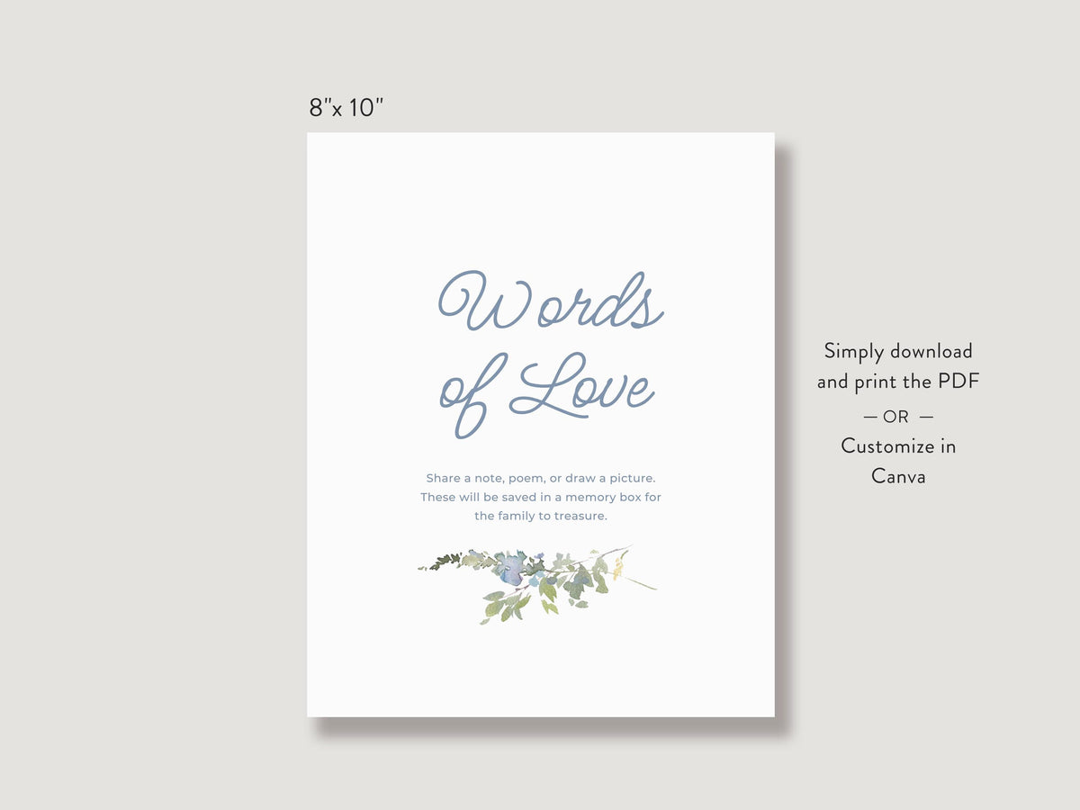 Blue Wildflower Share a Memory Sign and Card Set | Canva Template (8x10 in, 6x4 in)