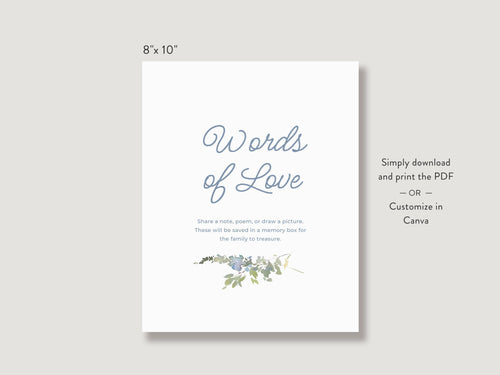Blue Wildflower Share a Memory Sign and Card Set | Canva Template (8x10 in, 6x4 in)