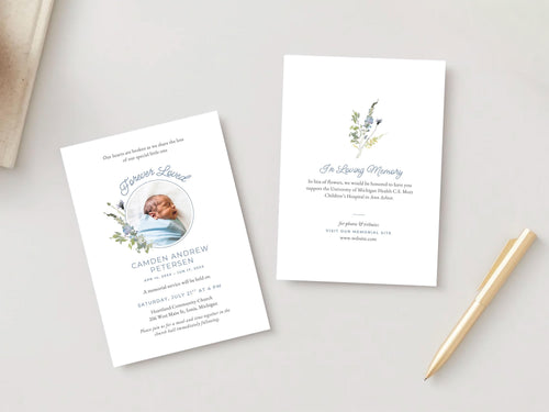 Blue Wildflower Infant Loss Memorial Invitation | Canva Template (5x7 in)