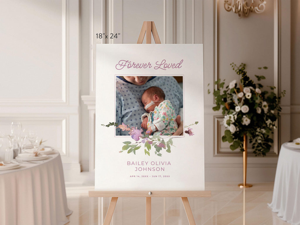 Infant Loss Pink Wildflower Large Memorial Welcome Sign | Canva Template (4 Sizes)