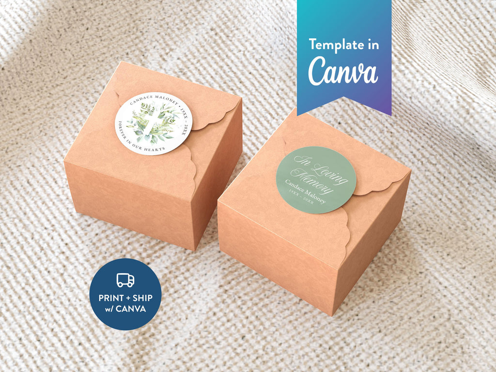 Greenery Cross Round Favor Stickers | Canva Template (2x2, 3x3, 4x4 in)