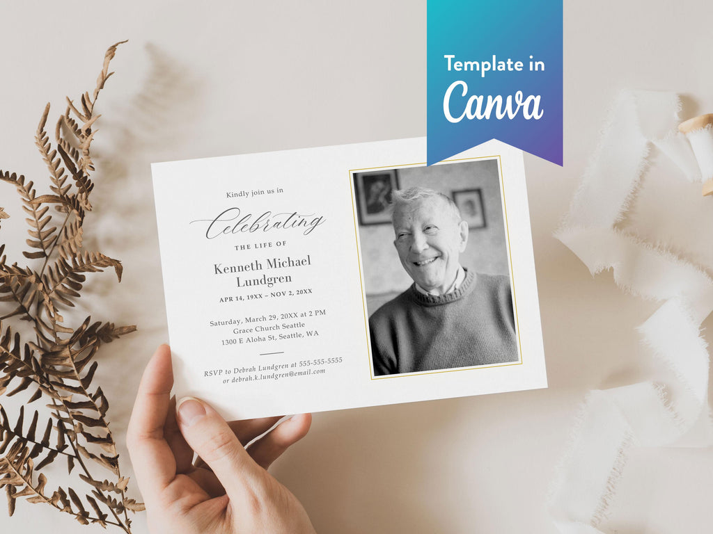 Classic Elegance Memorial Invitation | Canva Template (7x5 in)