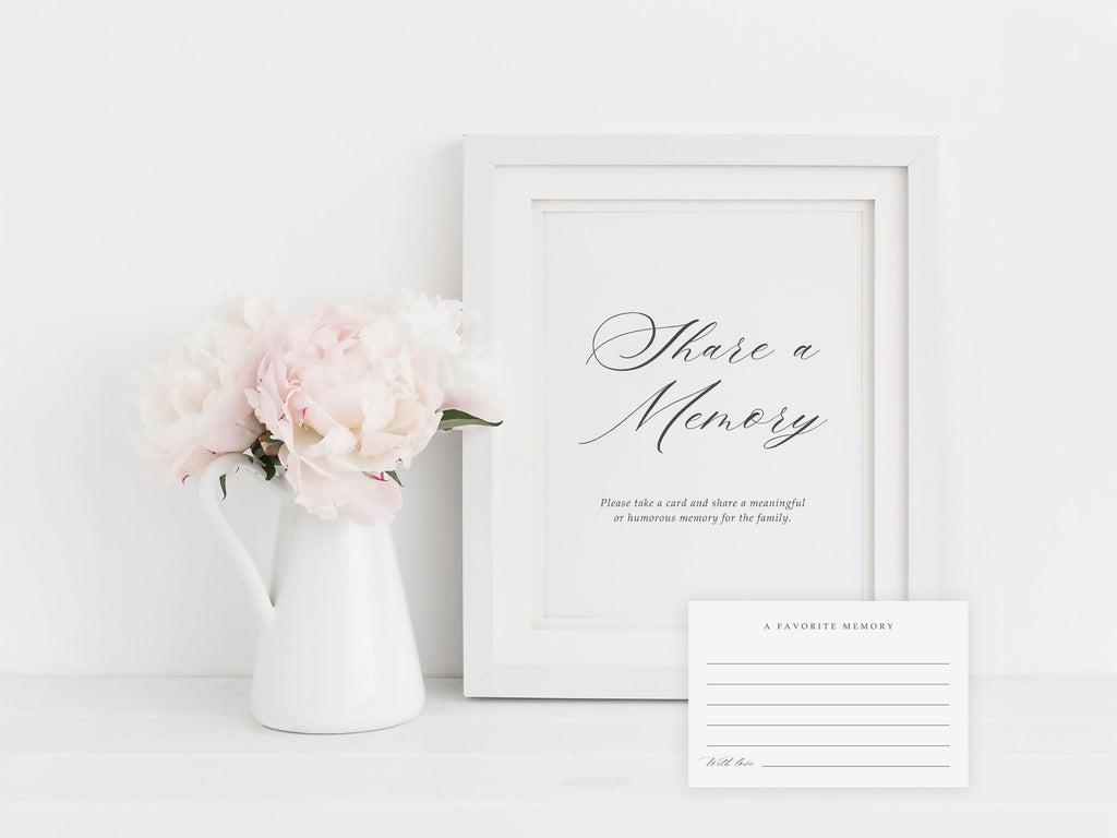 Classic Elegance Share a Memory Sign and Card Set | Canva Template (8x10 in, 6x4 in)