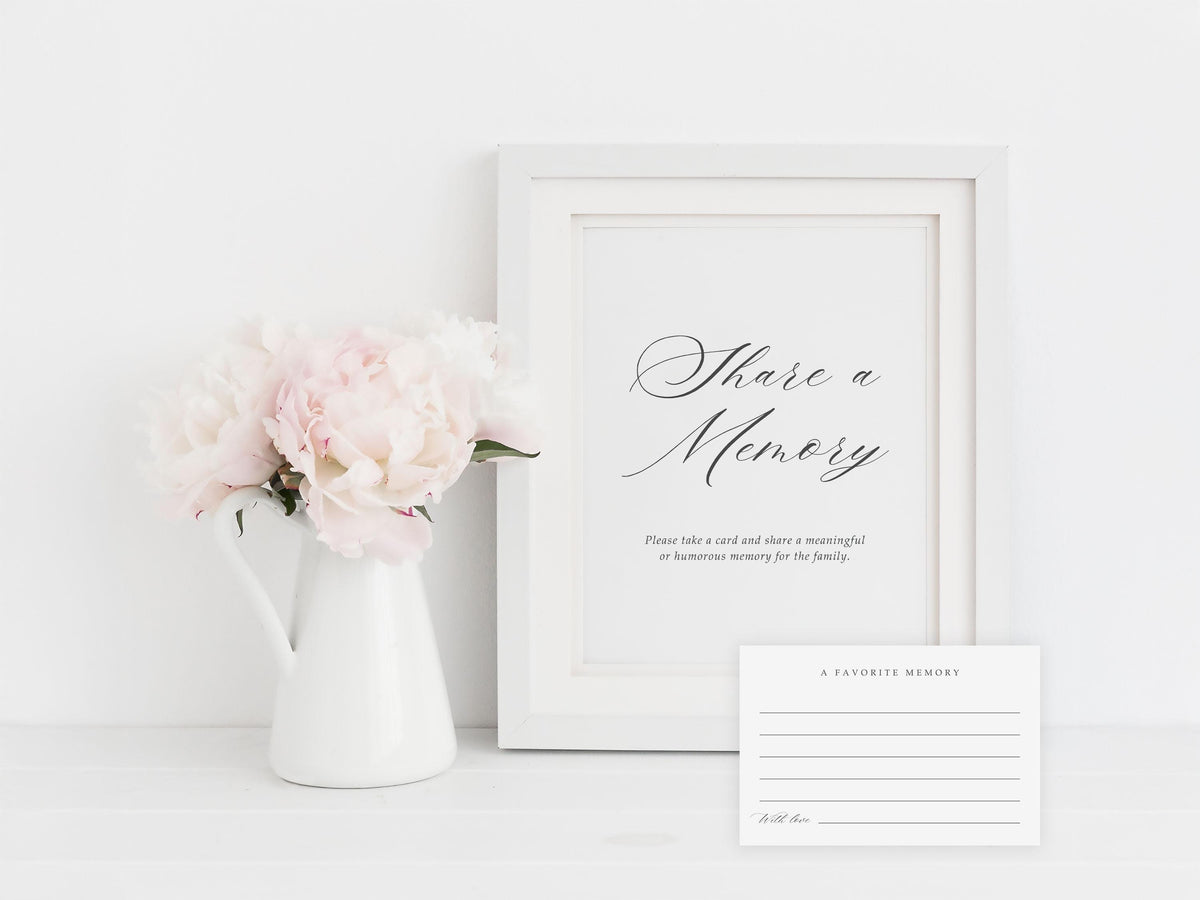 Classic Elegance Share a Memory Sign and Card Set | Canva Template (8x10 in, 6x4 in)
