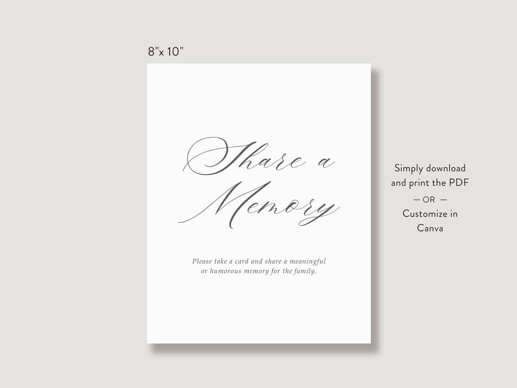 Classic Elegance Share a Memory Sign and Card Set | Canva Template (8x10 in, 6x4 in)
