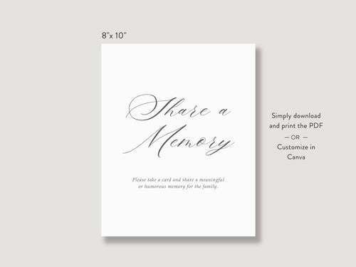 Classic Elegance Share a Memory Sign and Card Set | Canva Template (8x10 in, 6x4 in)