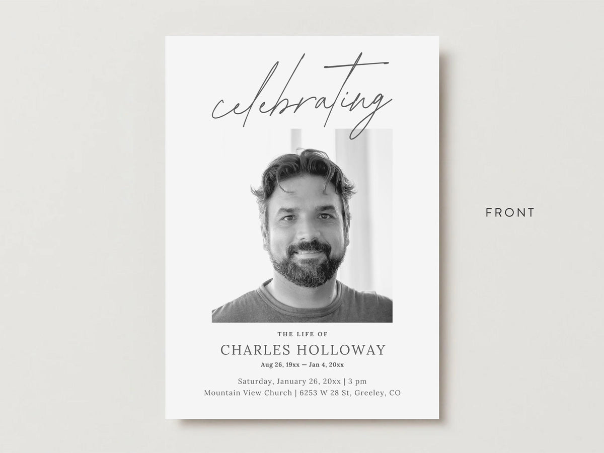Modern Minimal Memorial Invitation | Canva Template (5x7 in)