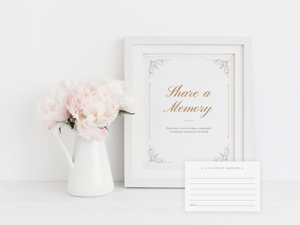 Ornate Frame Share a Memory Sign and Card Set | Canva Template (8x10 in, 4x6 in)
