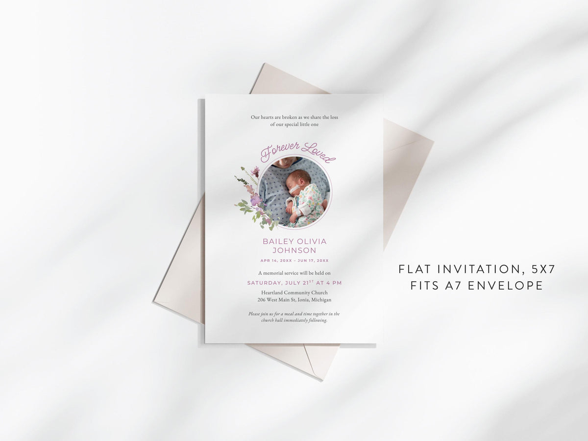 Pink Wildflower Infant Loss Memorial Invitation | Canva Template (5x7 in)