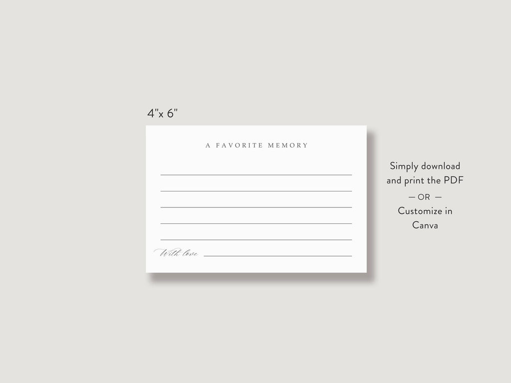 Classic Elegance Share a Memory Sign and Card Set | Canva Template (8x10 in, 6x4 in)