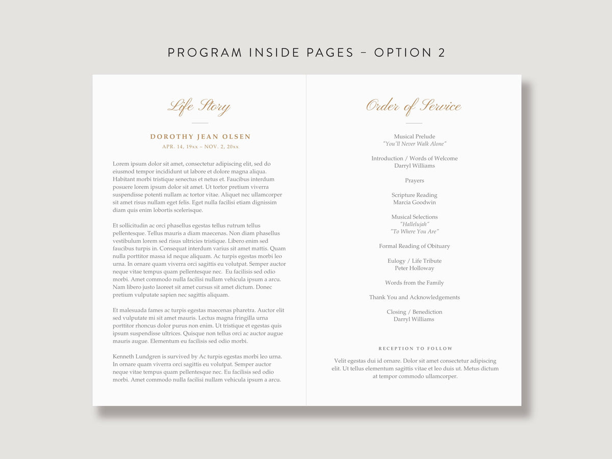 Ornate Frame Memorial Program | Canva Template (Folded 8.5x11 in, A4)