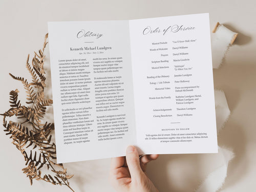 Classic Elegance Memorial Program | Canva Template (Folded 8.5x11 in, A4)