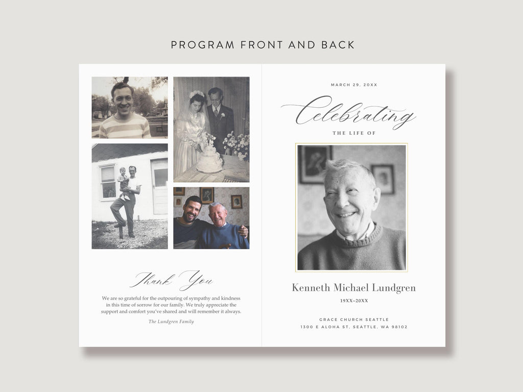 Classic Elegance Memorial Program | Canva Template (Folded 8.5x11 in, A4)