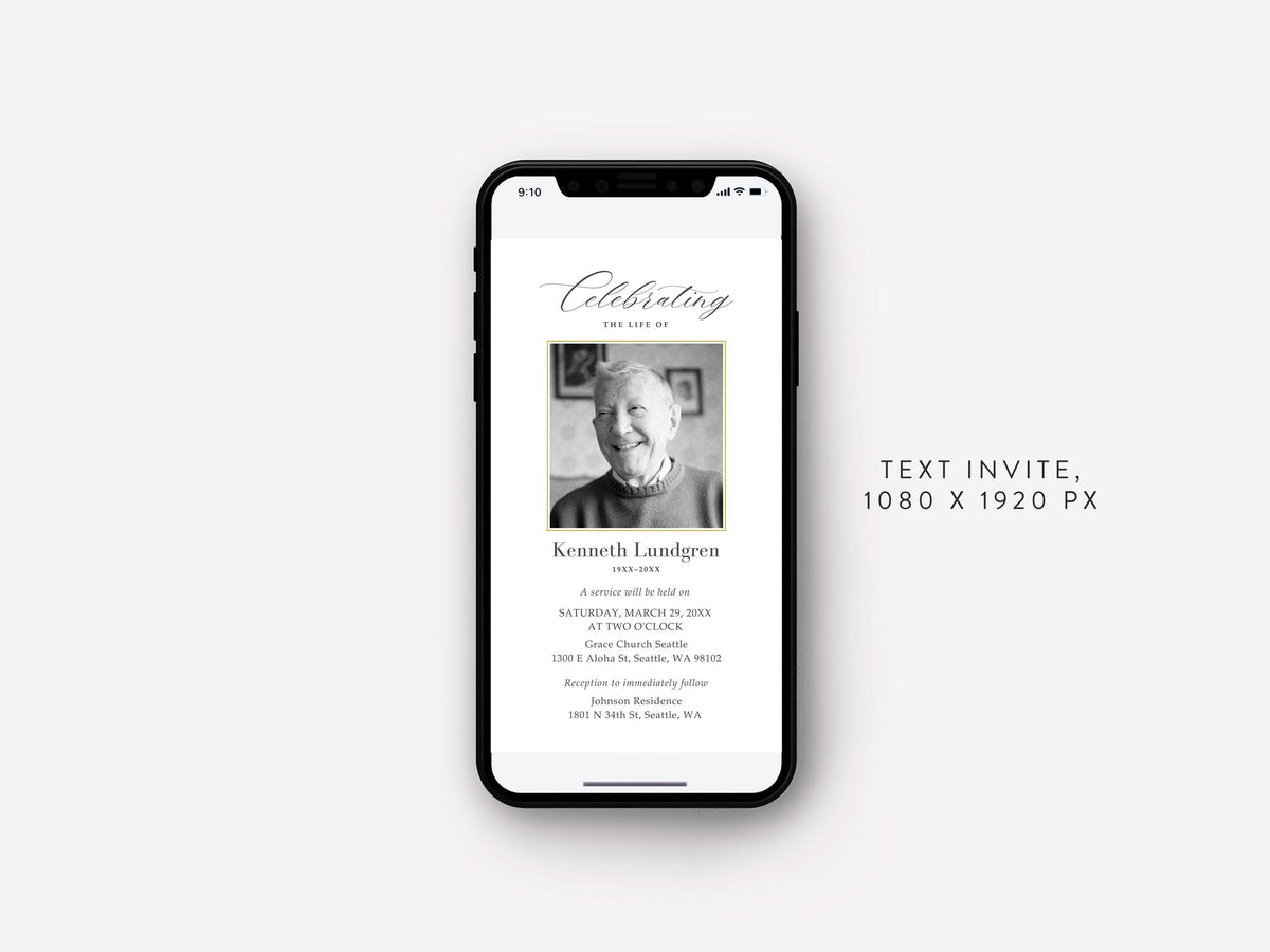 Classic Elegance Memorial Text Invite | Canva Template (1080x1920 px)