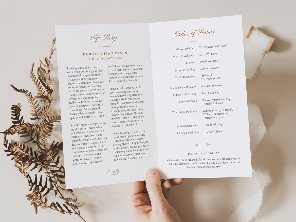 Ornate Frame Memorial Program | Canva Template (Folded 8.5x11 in, A4)