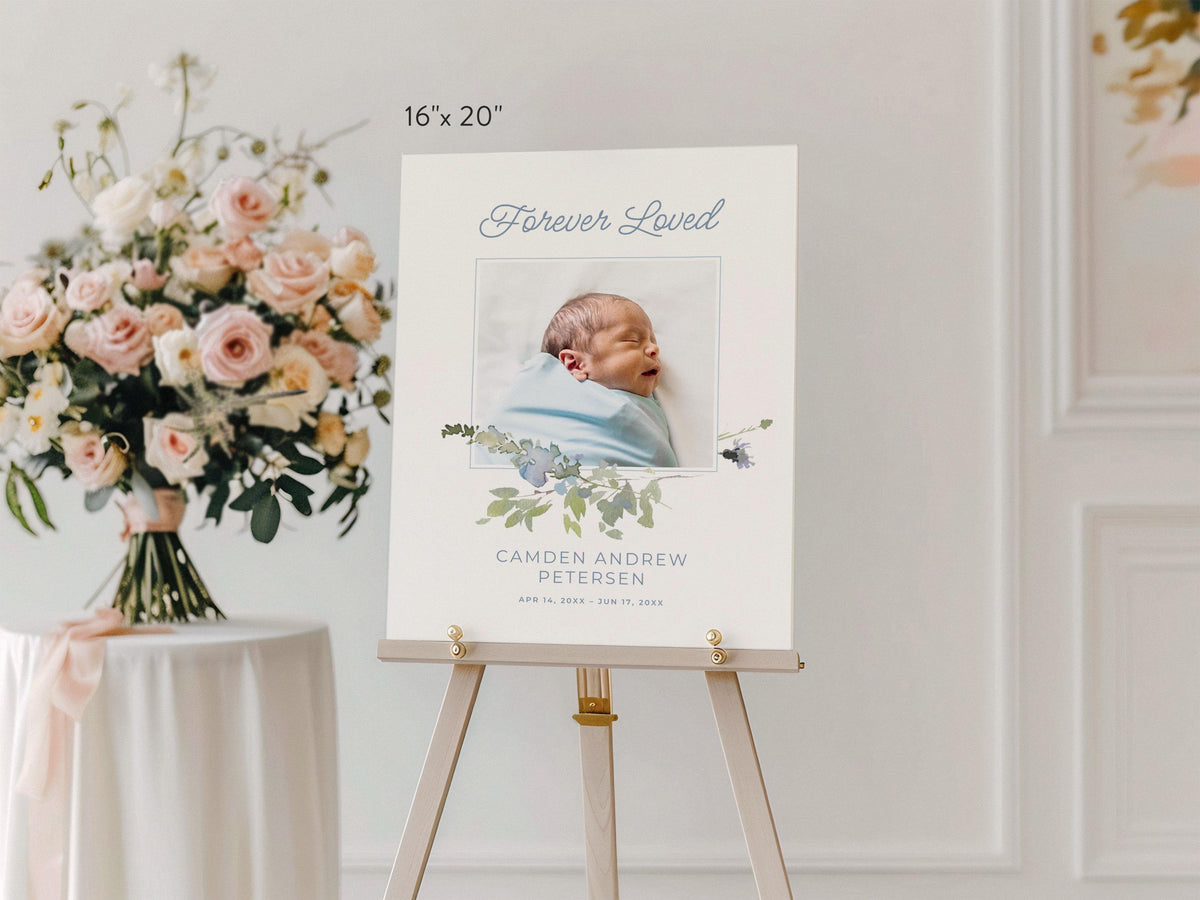 Infant Loss Blue Wildflower Large Memorial Welcome Sign | Canva Template (4 Sizes)