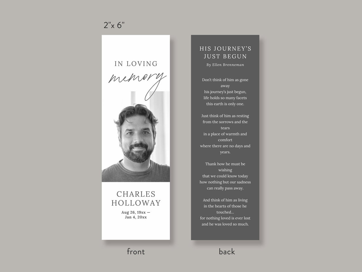 Modern Minimal Funeral Bookmark | Canva Template (2x6 in)