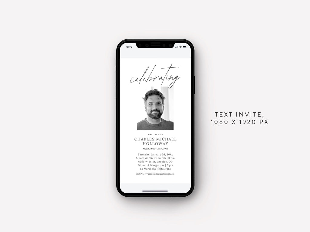 Modern Minimal Memorial Text Invite | Canva Template (1080x1920 px)