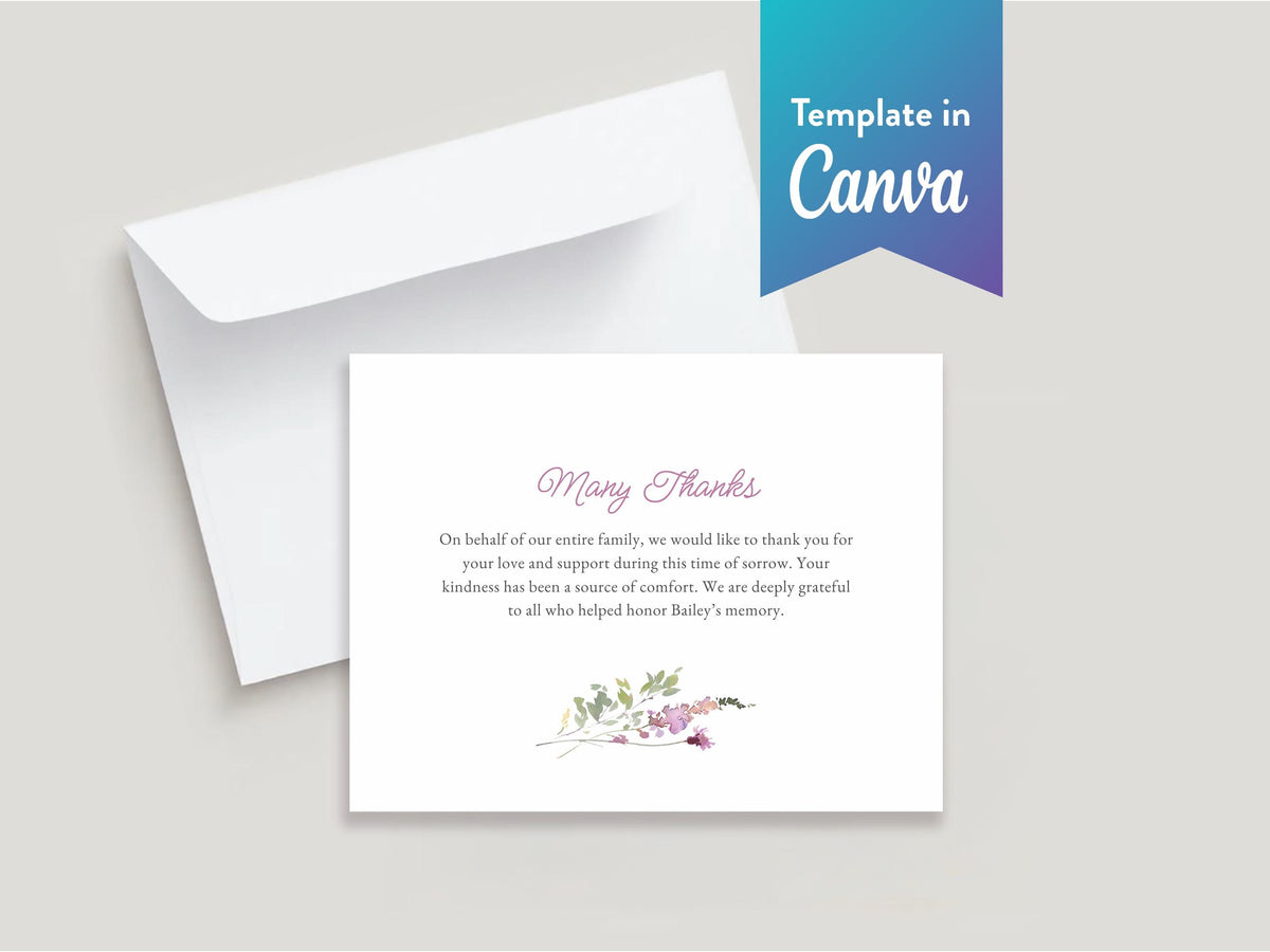 Pink Wildflower Memorial Thank You | Canva Template (Flat, 5.5x4.25 in)