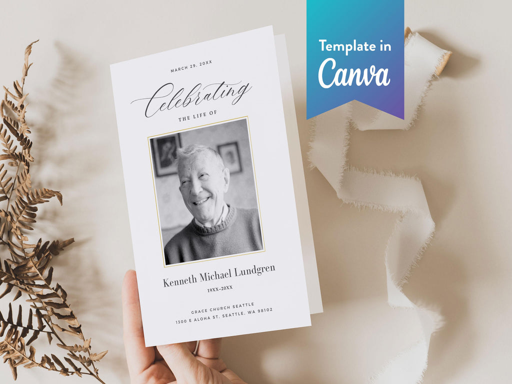Classic Elegance Memorial Program | Canva Template (Folded 8.5x11 in, A4)
