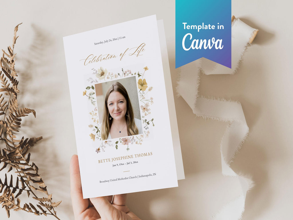 Flower Garden Memorial Program | Canva Template (Folded 8.5x11 in, A4)