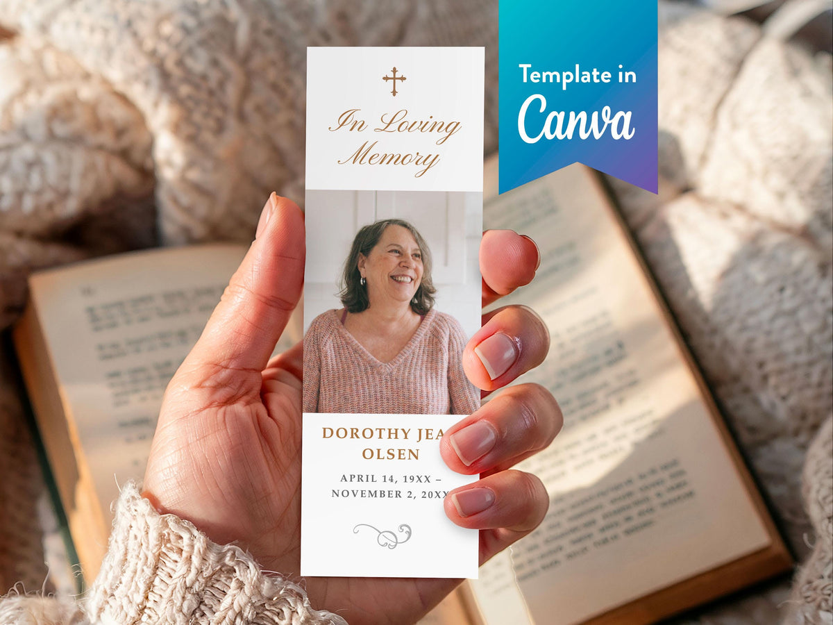 Ornate Frame Funeral Bookmark | Canva Template (2x6 in)