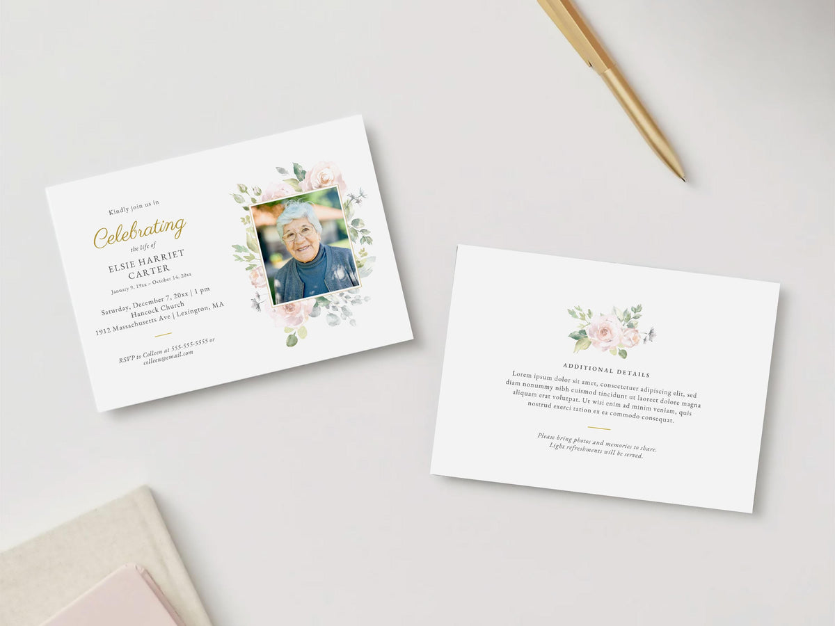 Floral Rose Memorial Invitation | Canva Template (7x5 in)