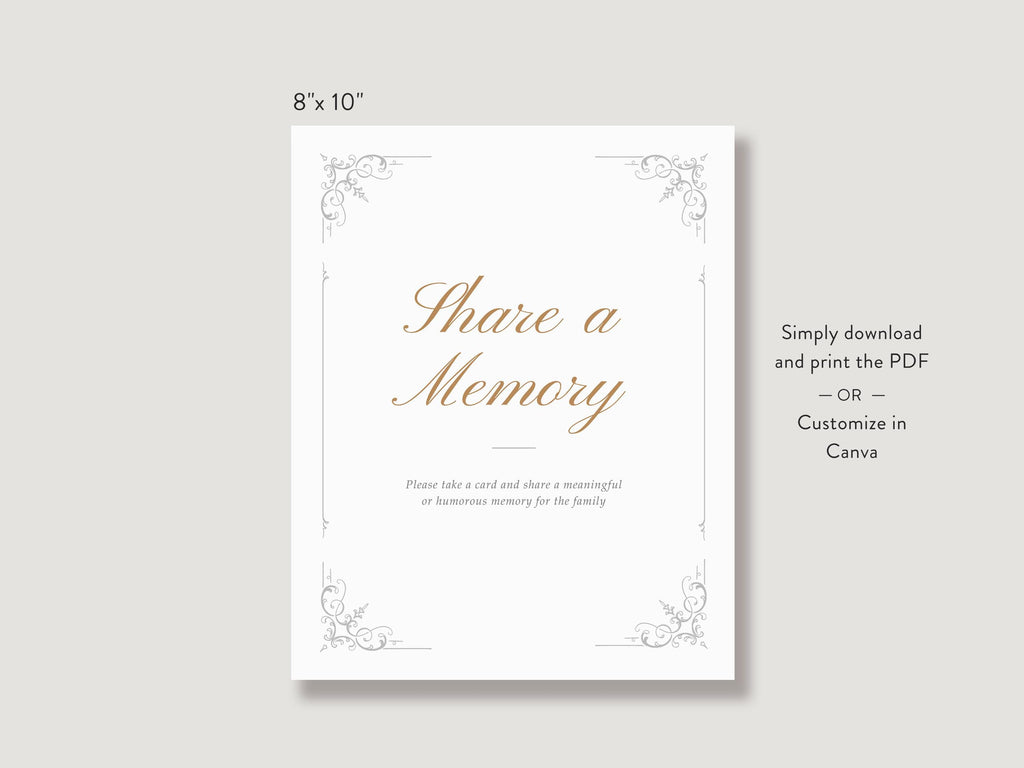 Ornate Frame Share a Memory Sign and Card Set | Canva Template (8x10 in, 4x6 in)