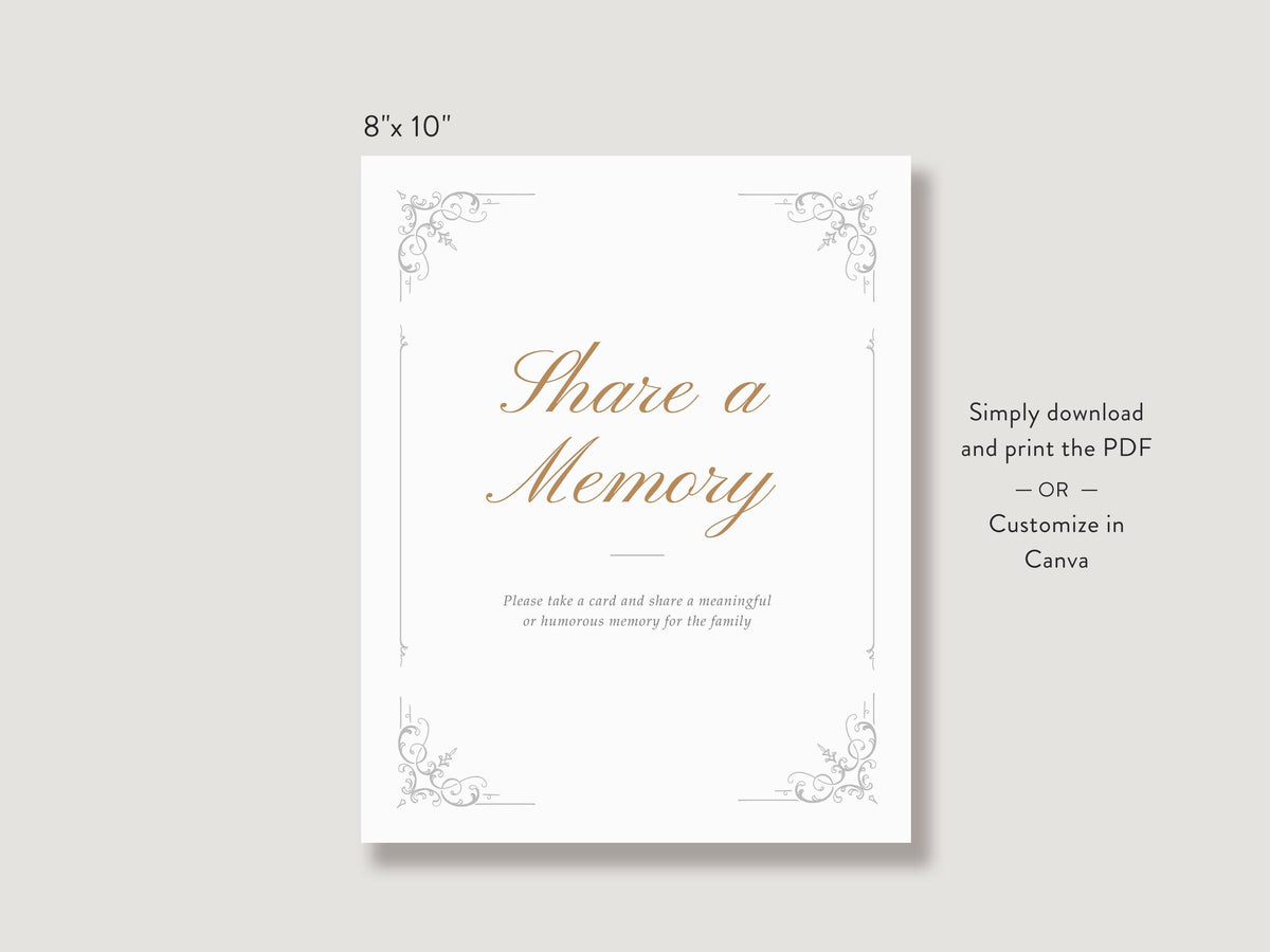 Ornate Frame Share a Memory Sign and Card Set | Canva Template (8x10 in, 4x6 in)