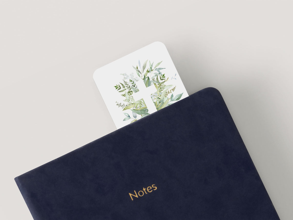 Greenery Cross Funeral Bookmark | Canva Template (2x6 in)