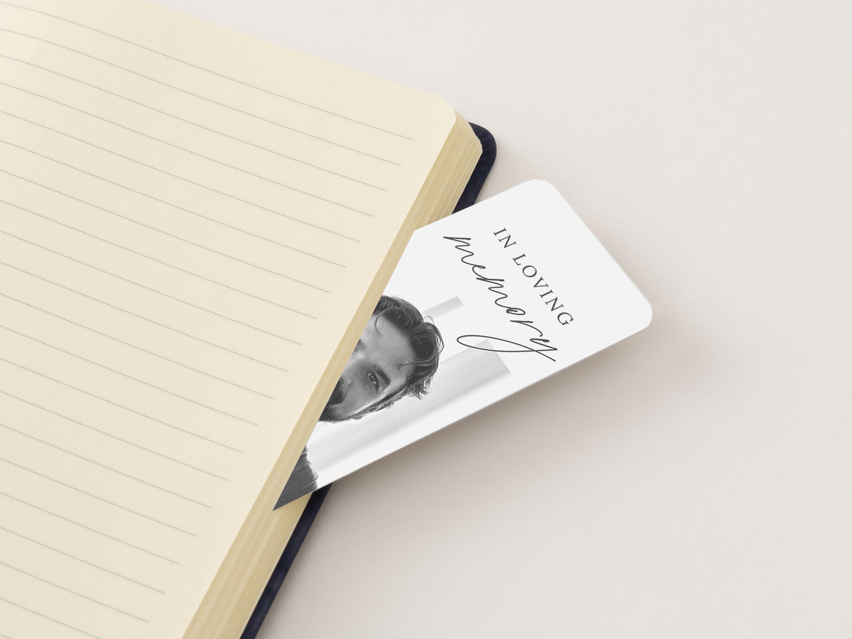 Modern Minimal Funeral Bookmark | Canva Template (2x6 in)