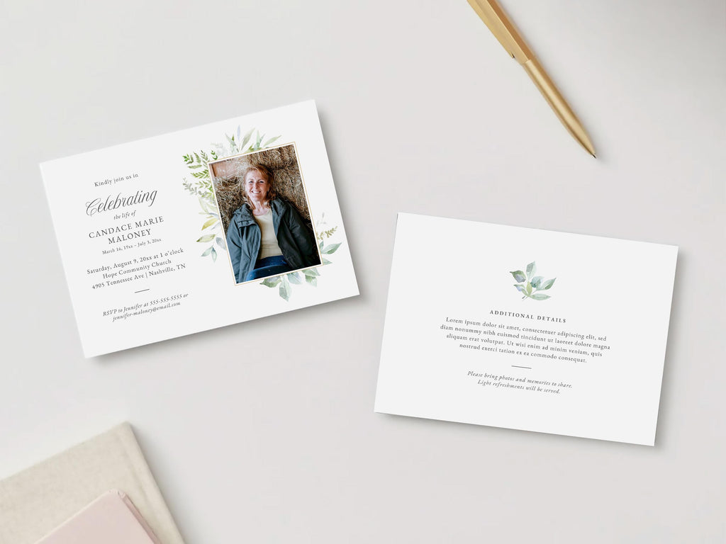 Lush Greenery Memorial Invitation | Canva Template (5x7 in)
