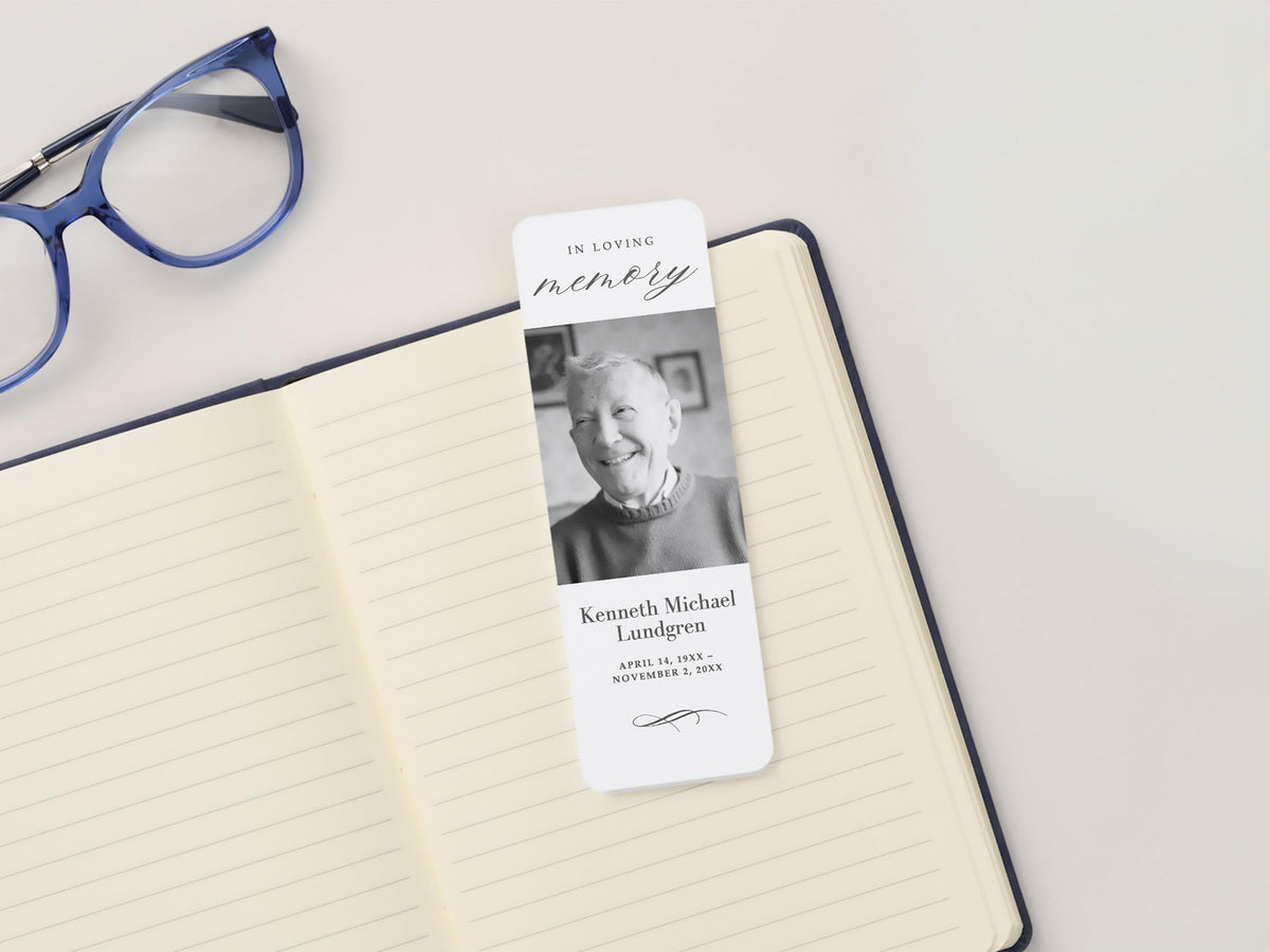 Classic Elegance Funeral Bookmark | Canva Template (2x6 in)