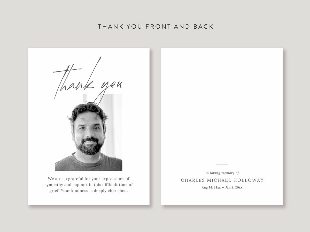 Modern Minimal Memorial Thank You | Canva Template (Flat, 4.25x5.5 in)